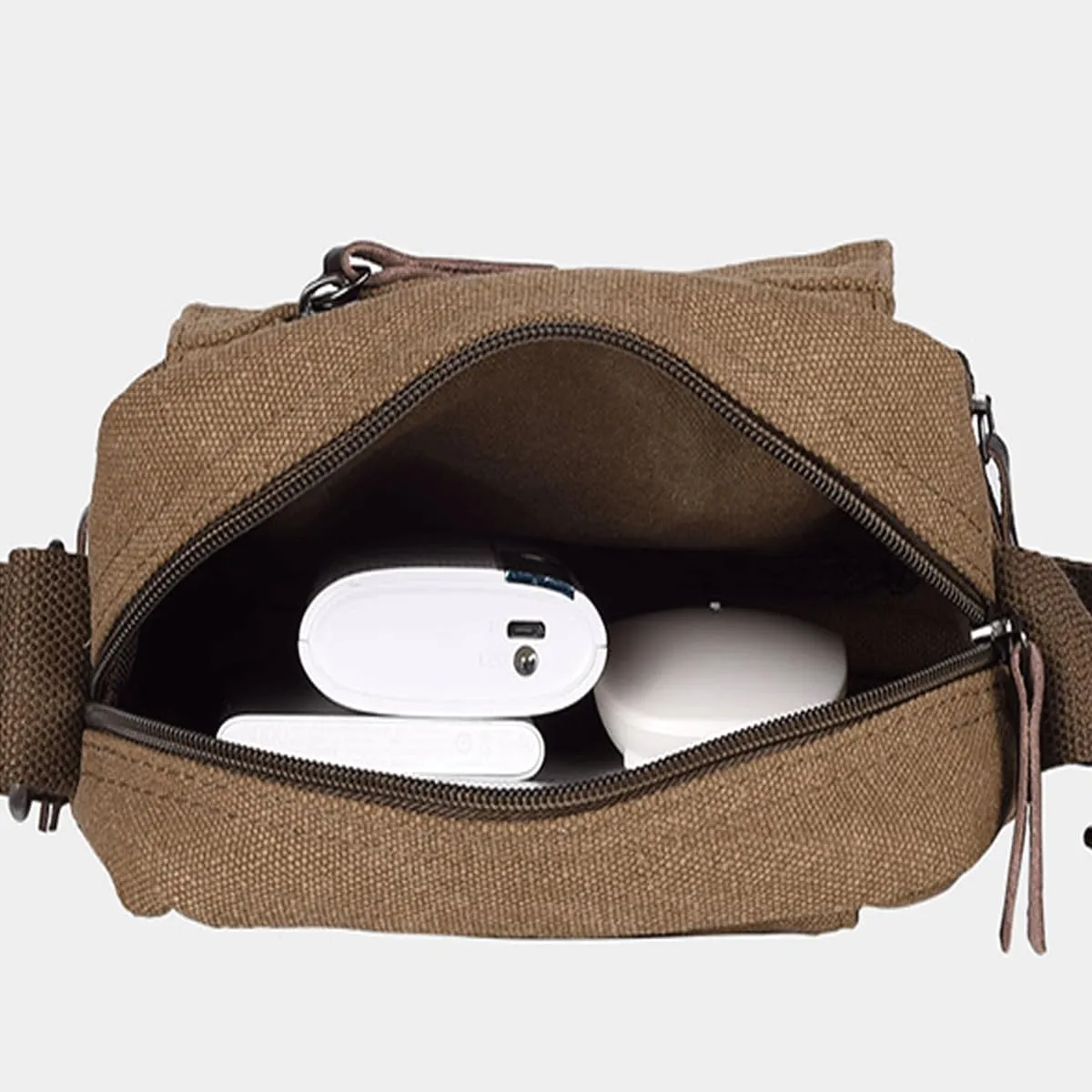 Small Canvas Messenger Bag Chest Bag Travel Bag, Mini Crossbody Bag Shoulder Bag for Men Women Multi Pocket Purses