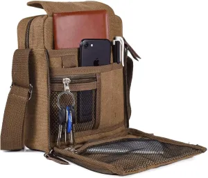 Small Canvas Messenger Bag Chest Bag Travel Bag, Mini Crossbody Bag Shoulder Bag for Men Women Multi Pocket Purses