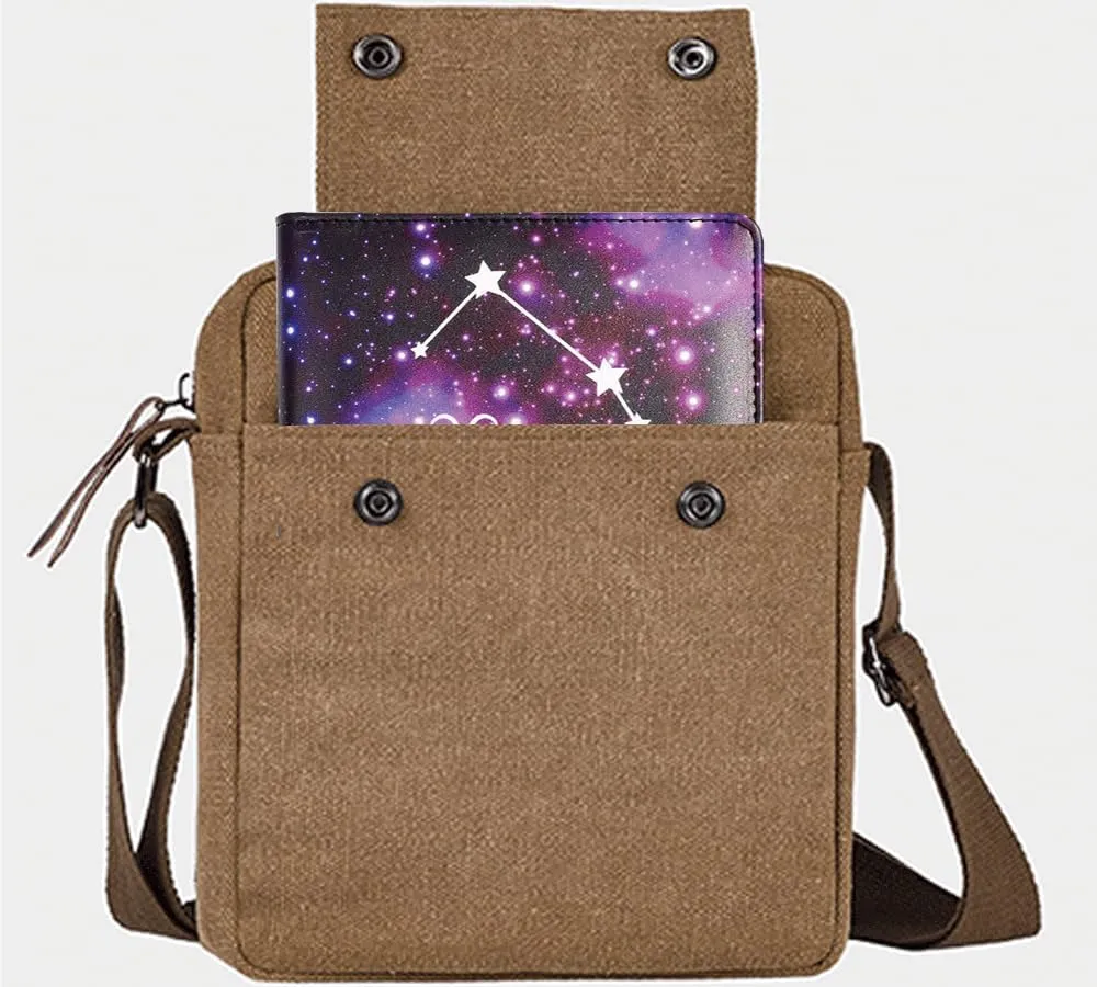 Small Canvas Messenger Bag Chest Bag Travel Bag, Mini Crossbody Bag Shoulder Bag for Men Women Multi Pocket Purses