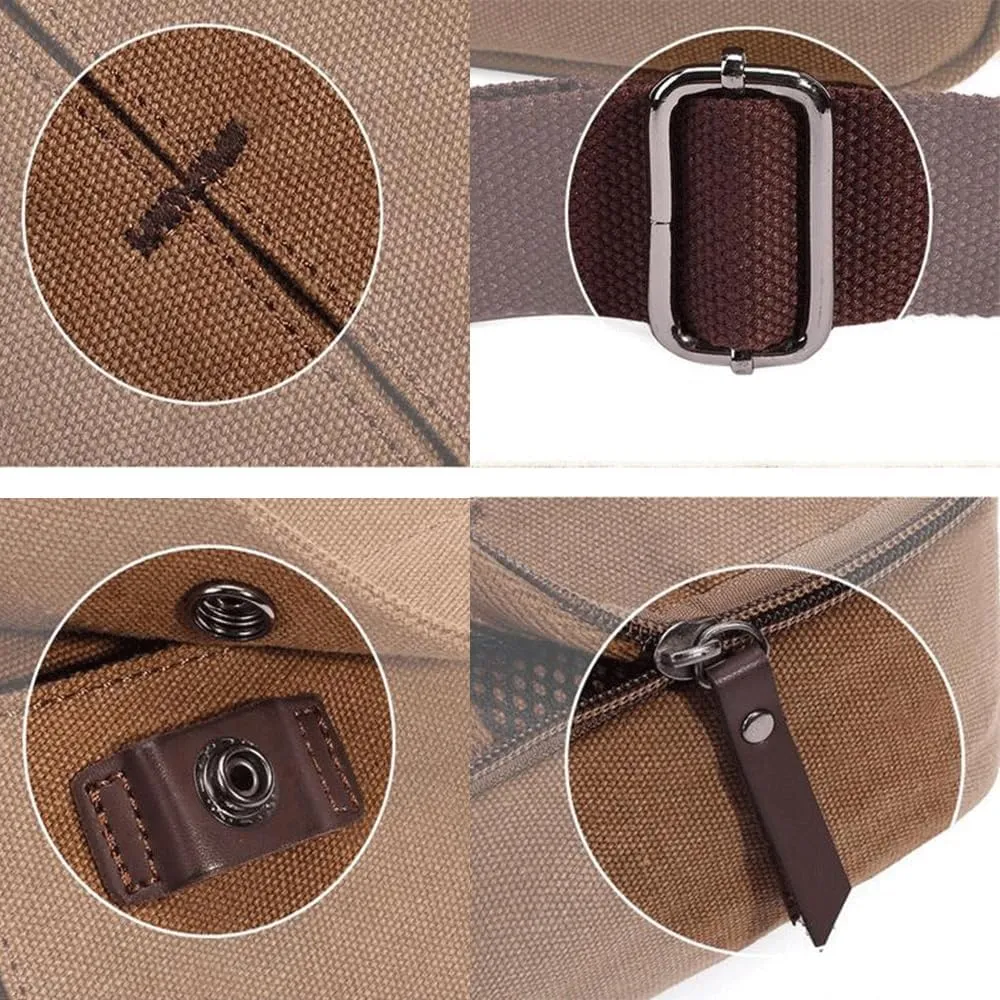 Small Canvas Messenger Bag Chest Bag Travel Bag, Mini Crossbody Bag Shoulder Bag for Men Women Multi Pocket Purses