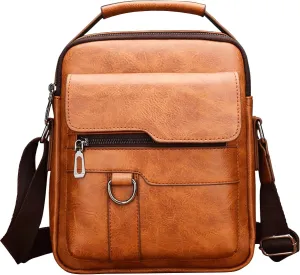 Small Leather Messenger Bag Chest Bag Travel Bag, Mini Crossbody Bag Shoulder Bag for Men Women Multi Pocket Purses