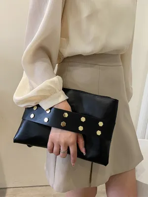 Solid Color Studded Decor Square Bag For Business/Commute/Work/Office-FD
