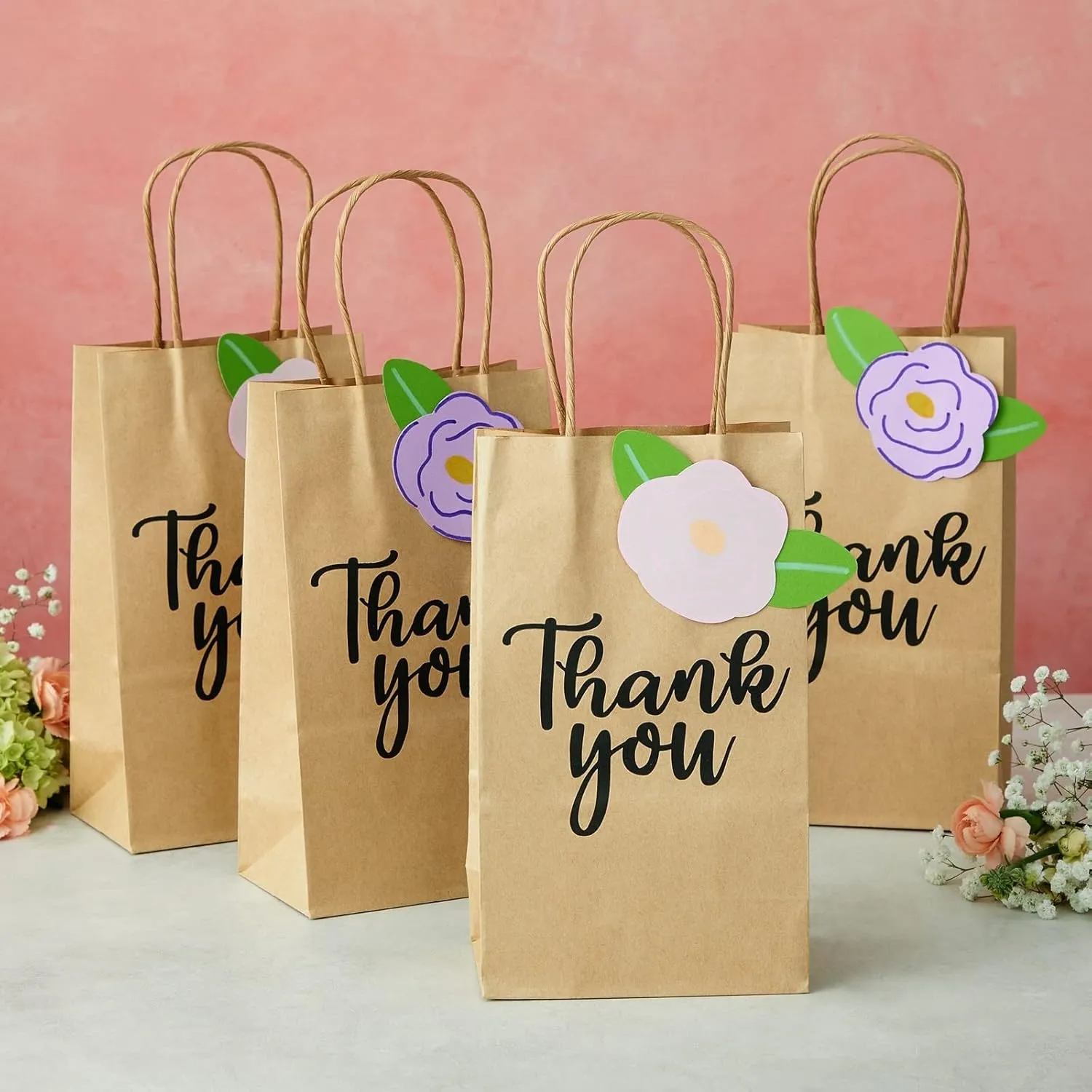 Sparkle and Bash 100-Pack Small Thank You Gift Bags with Handles, Brown Kraft Paper Bulk Bags for Weddings, Birthday Party Favors, Gift Wrapping, Retail Small Businesses (9x5.3x3 in)