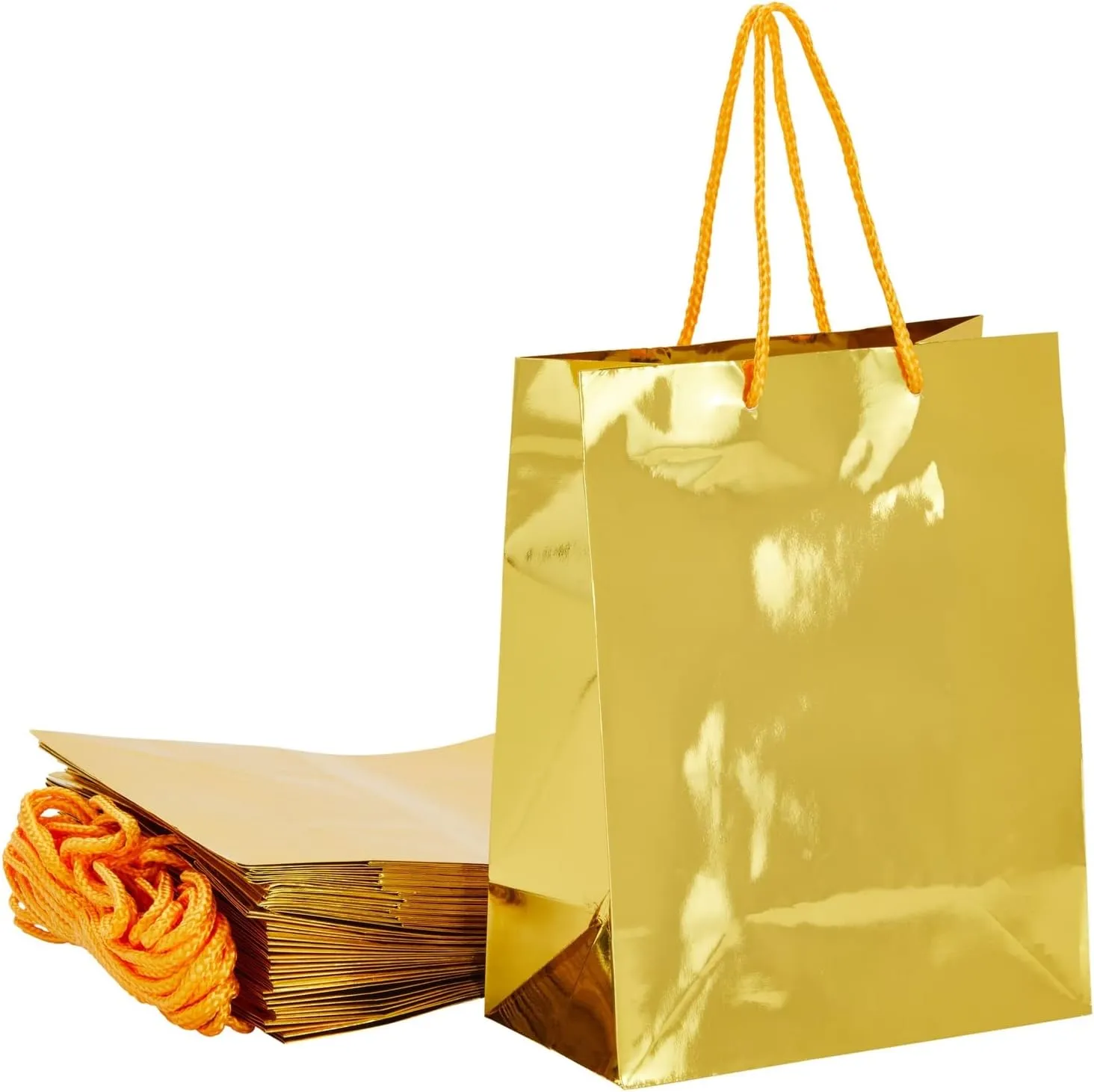 Sparkle and Bash 24 Pack Metallic Gold Gift Bags with Handles for Birthday Party Favors, Small Business Supplies, Easter, Baby Shower, Anniversary, Wedding (10 x 8 x 4.25 Inches)