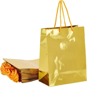 Sparkle and Bash 24 Pack Metallic Gold Gift Bags with Handles for Birthday Party Favors, Small Business Supplies, Easter, Baby Shower, Anniversary, Wedding (10 x 8 x 4.25 Inches)