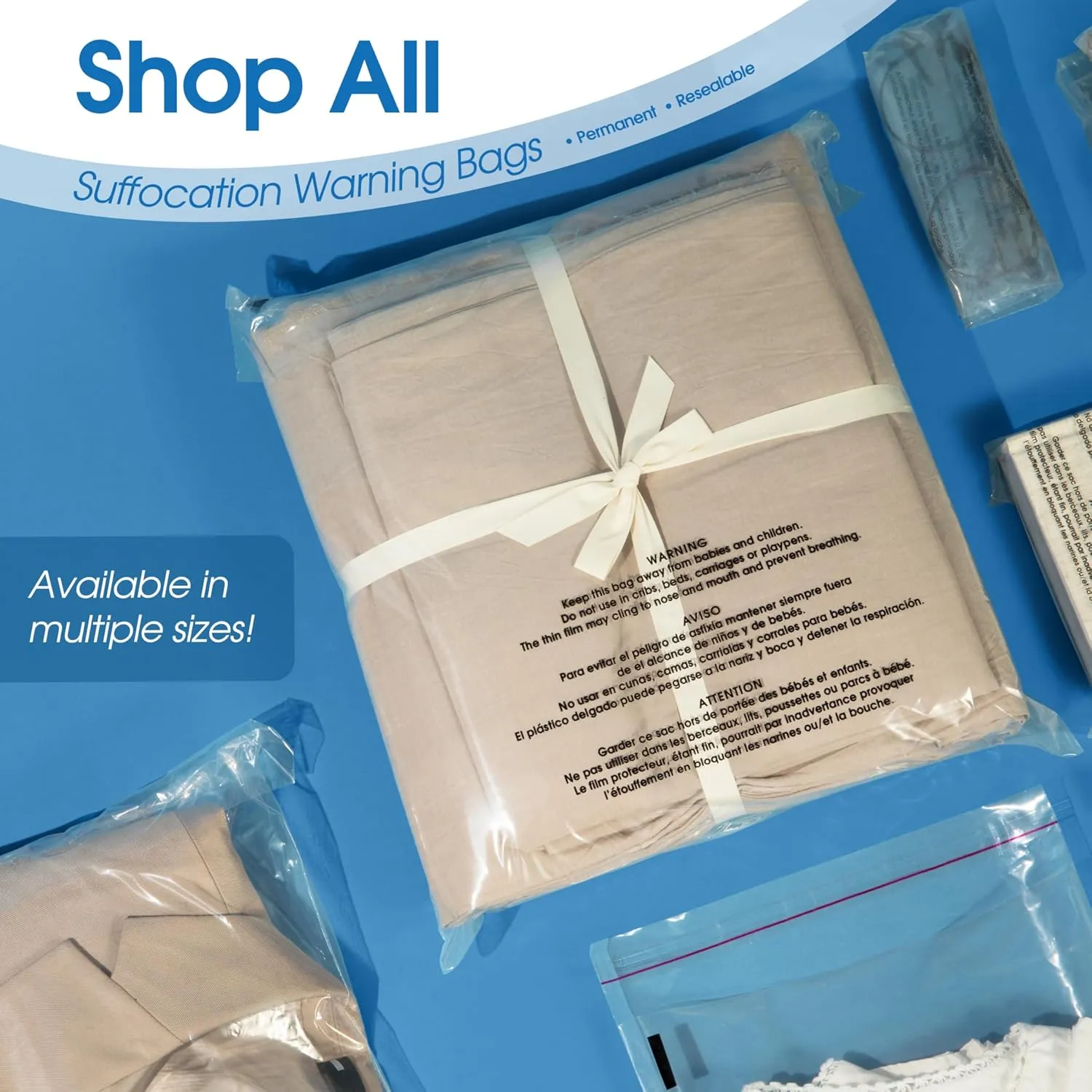 Spartan Industrial - 16" X 20" (100 Count) Self-Seal Clear Poly Bags With Suffocation Warning for Packaging, Blankets, Clothing - Permanent Adhesive