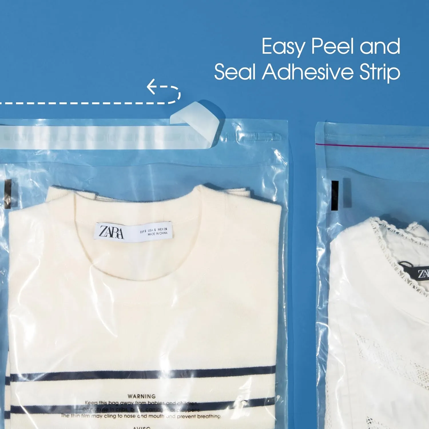 Spartan Industrial - 16" X 20" (100 Count) Self-Seal Clear Poly Bags With Suffocation Warning for Packaging, Blankets, Clothing - Permanent Adhesive