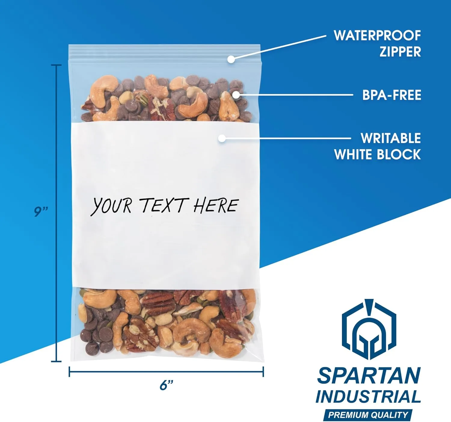Spartan Industrial - 6" X 9" Zip Top Resealable Bags With Writable White Block (1000 Count) 2 Mil Clear Bags for Game, Toy, and Small Parts Storage