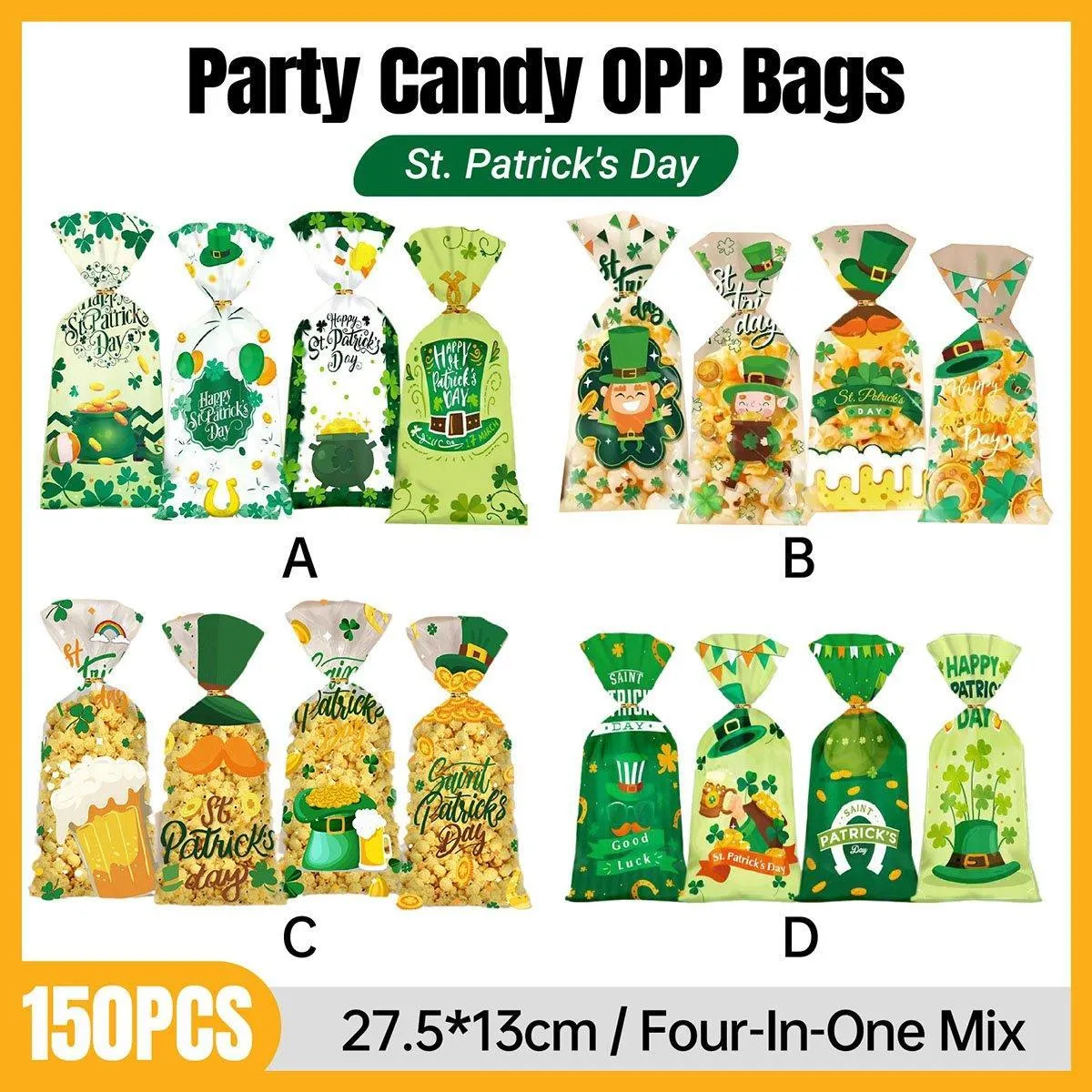 St. Patrick's Day Cookie Bags High-quality OPP 150PCS