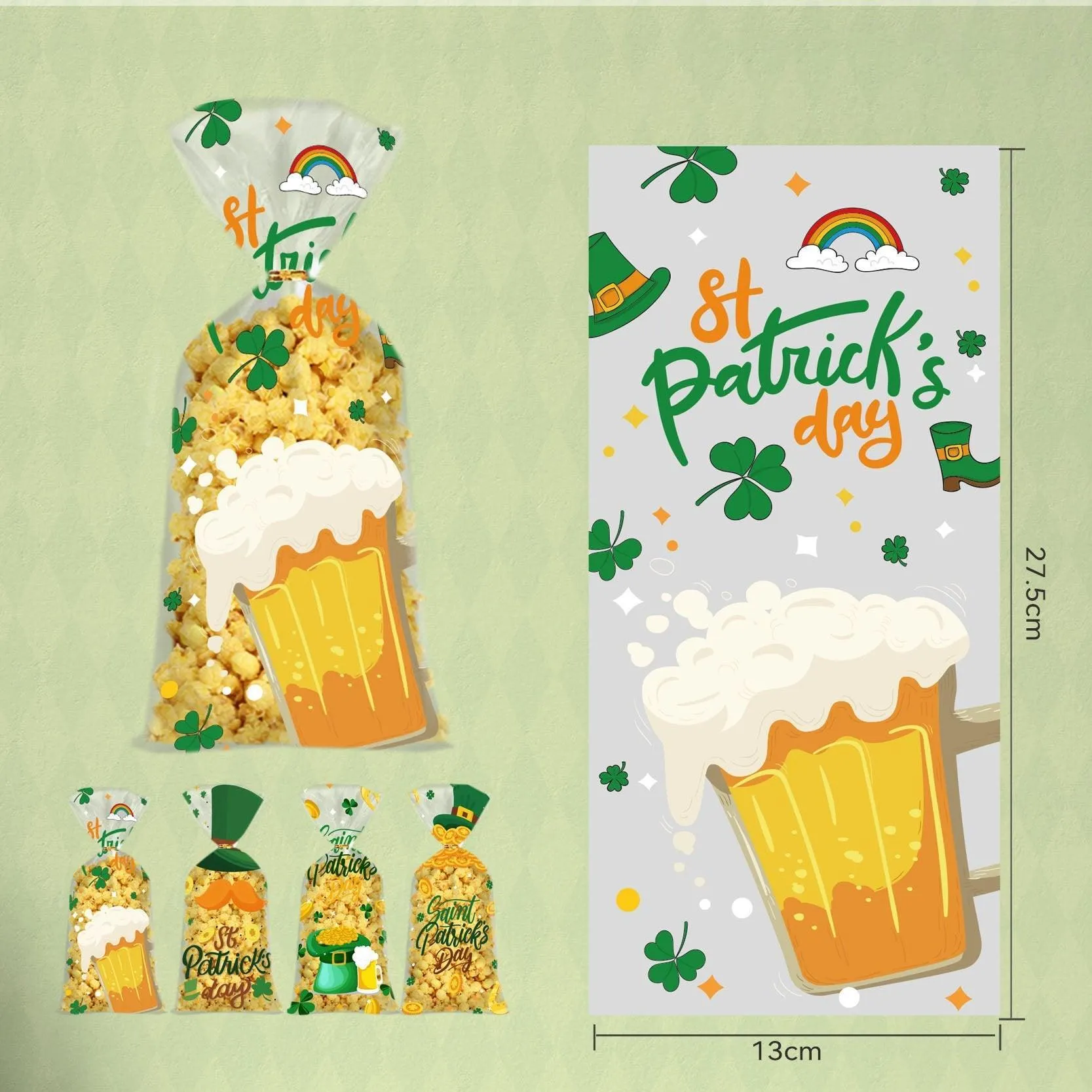 St. Patrick's Day Cookie Bags High-quality OPP 150PCS