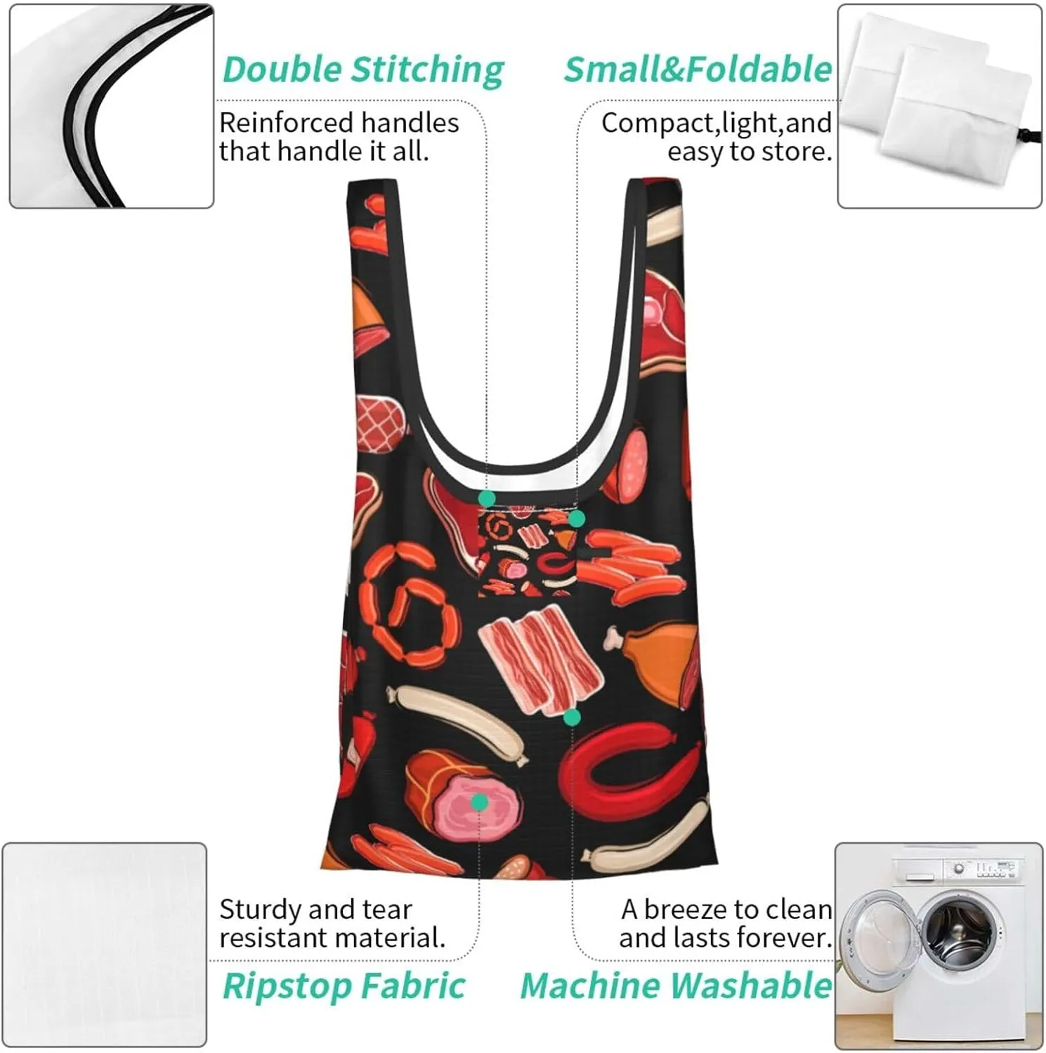 steam engine pulling a train Reusable Shopping Grocery Bags Foldable, Washable Grocery Tote with Pouch
