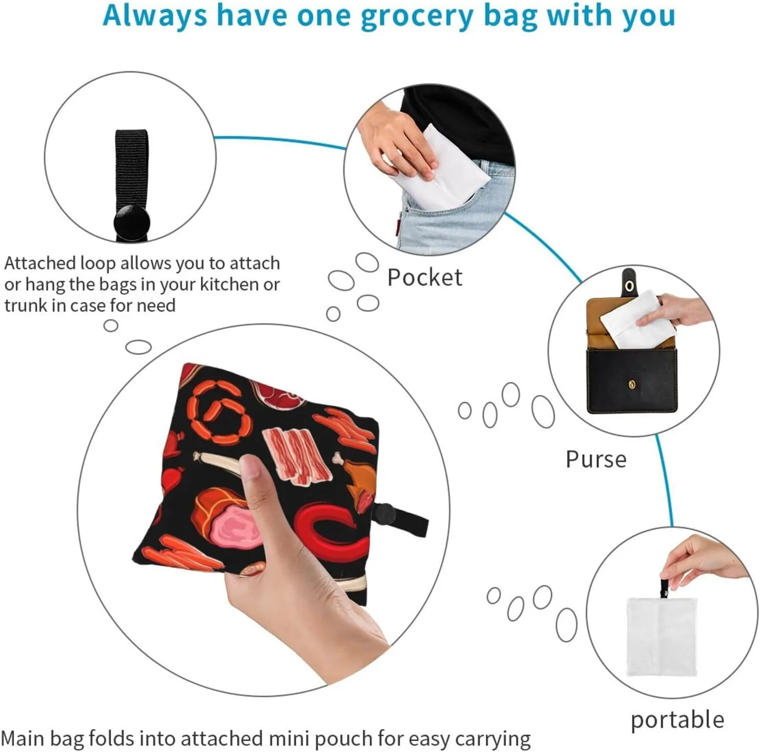 steam engine pulling a train Reusable Shopping Grocery Bags Foldable, Washable Grocery Tote with Pouch