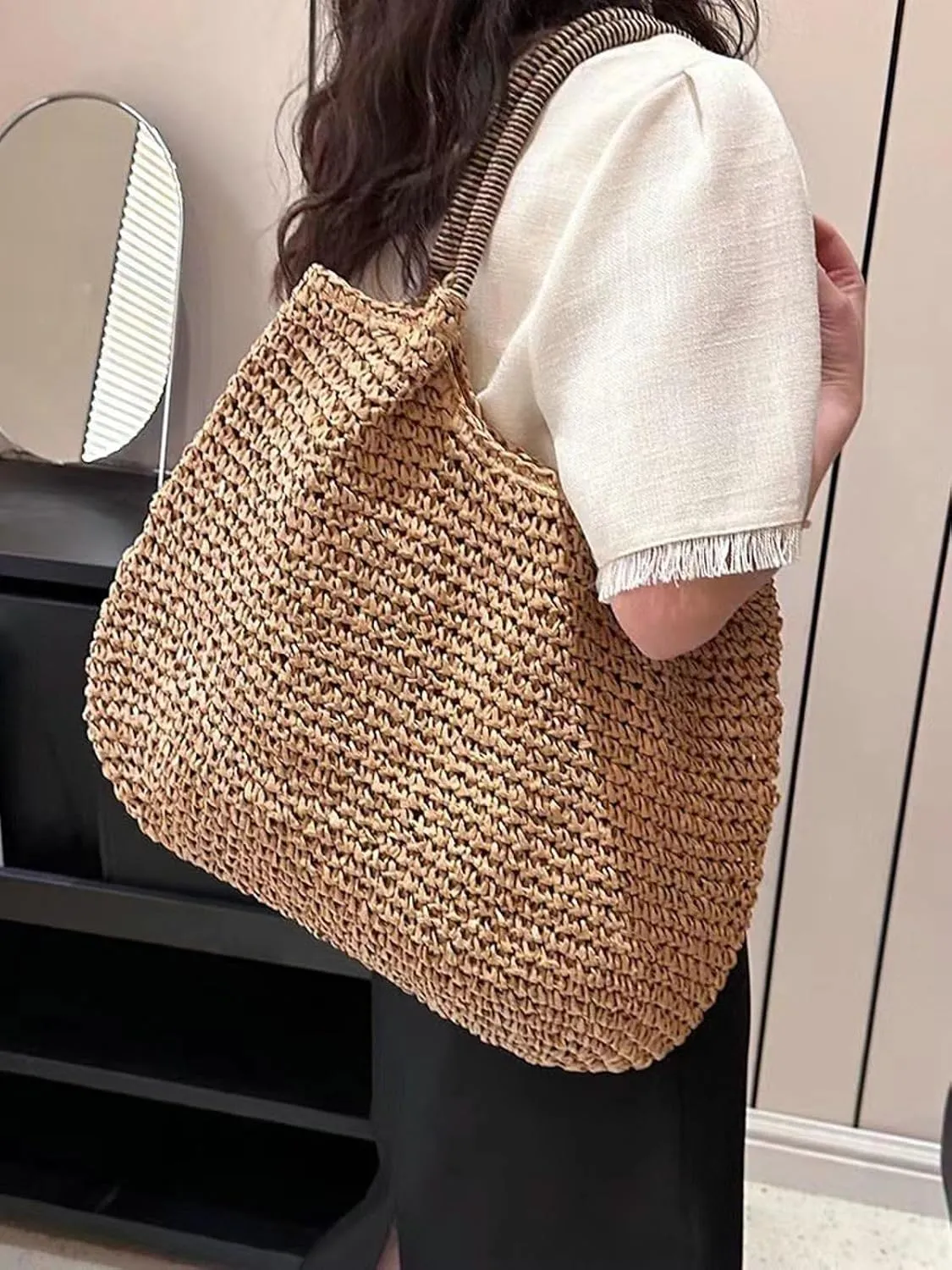 Straw Beach Bag for Women Hobo Tote Purse Shoulder Bag Everything Holiday Work Everyday Summer Outdoor Vacation