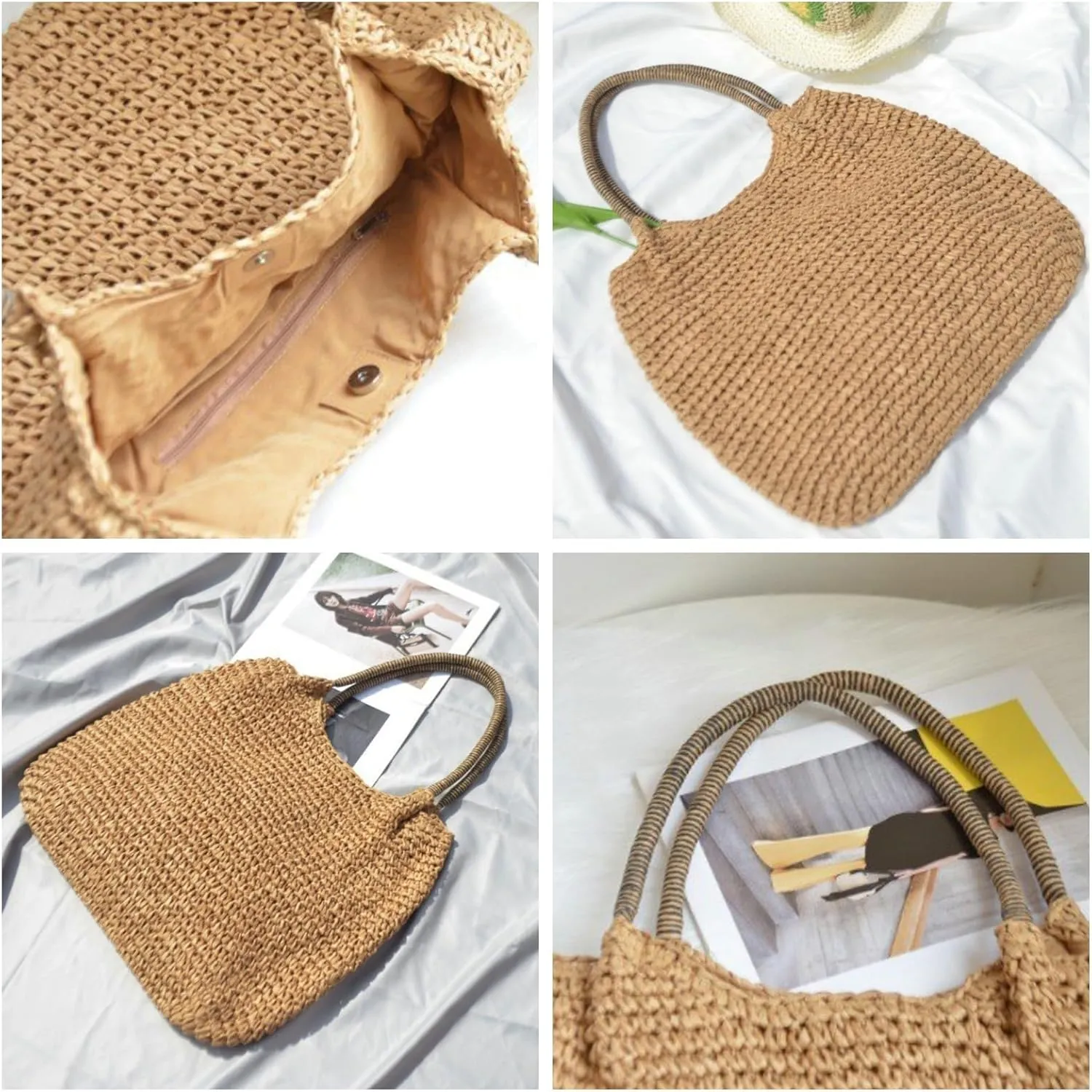 Straw Beach Bag for Women Hobo Tote Purse Shoulder Bag Everything Holiday Work Everyday Summer Outdoor Vacation