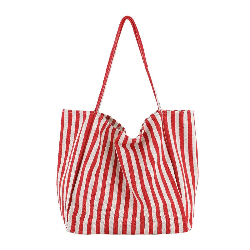 Striped Canvas Bags High Capacity Shoulder Bags For Women Fashion Shopper Handbags Casual Shopping Totes