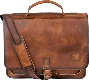 STS Ranchwear Tucson Portfolio Leather Office Work Briefcase Messenger Bag, Top Carry Handle & Shoulder Strap, Rich Tan