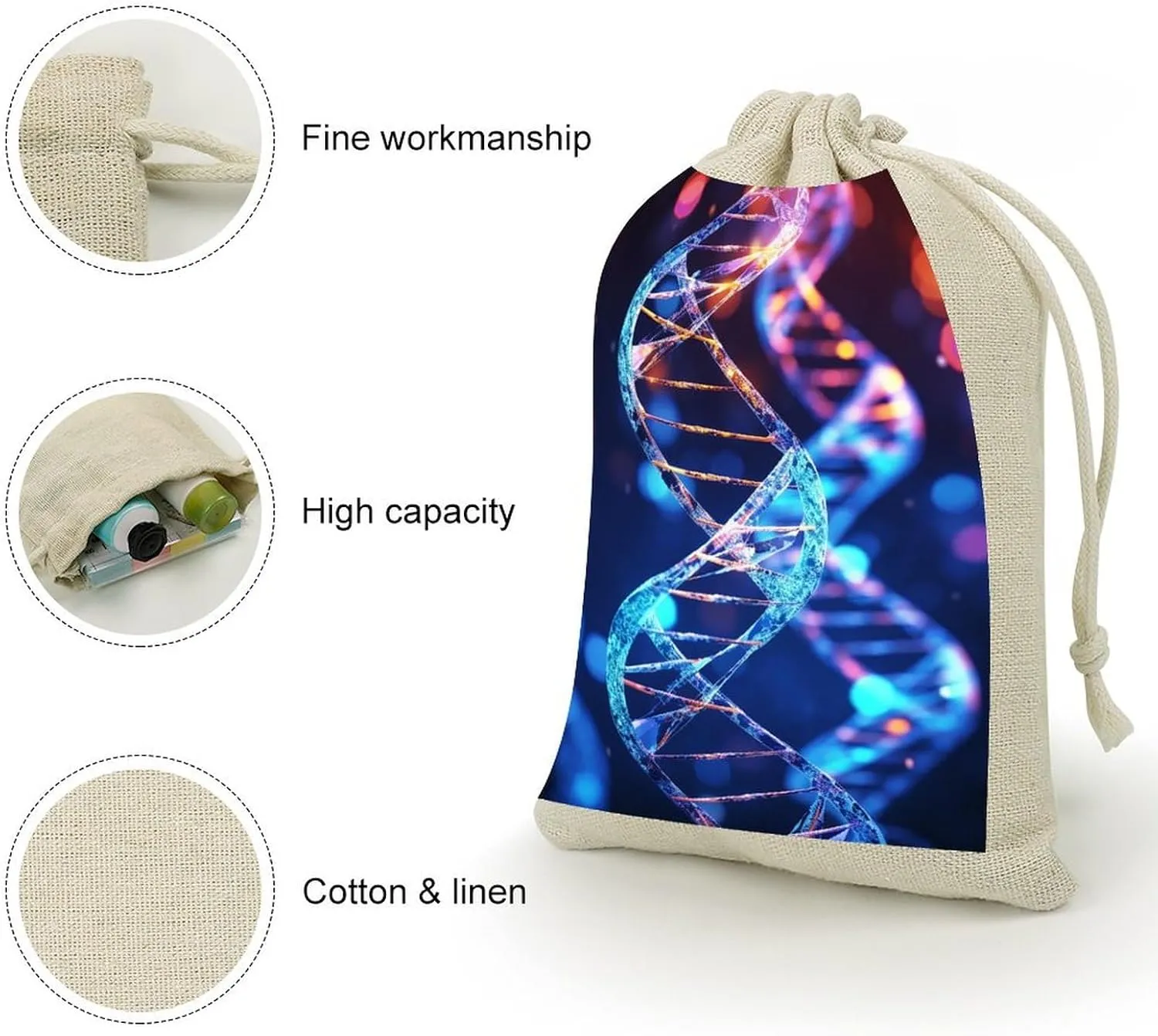 STVNKML 8-Pack DNA Genetic Helix Drawstring Gift Bags Cotton Linen Party Favors Bags for Decorated Event Favors