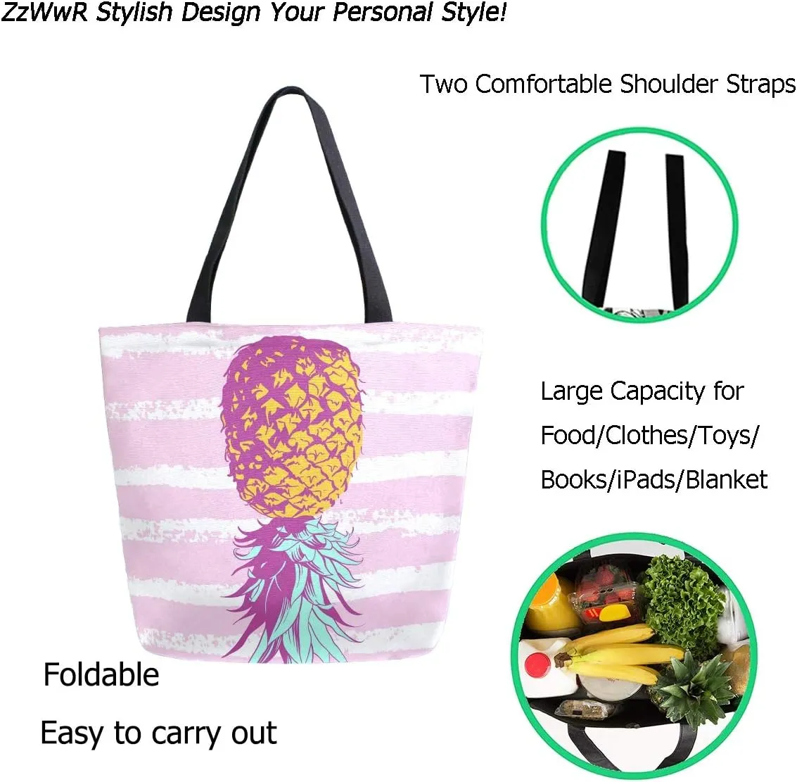 Stylish Print Extra Large Shoulder Tote Bag for Beach Travel Weekender Gym Grocery Shopping…