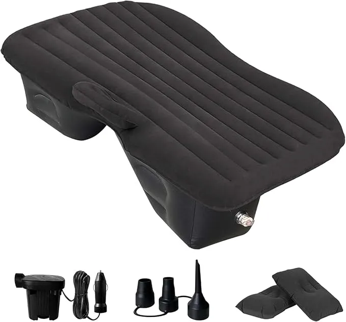 SUV Air Mattress - Thickened and Double Car Air Mattress Sided Flocking Travel Inflatable Car Mattress Bed with Electric Air Pump and 2 Pillows, Car Sleeping Bed for Home Outdoor and Travel(Black)