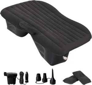 SUV Air Mattress - Thickened and Double Car Air Mattress Sided Flocking Travel Inflatable Car Mattress Bed with Electric Air Pump and 2 Pillows, Car Sleeping Bed for Home Outdoor and Travel(Black)