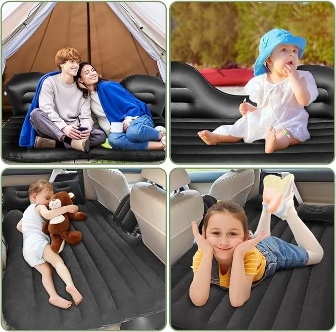 SUV Air Mattress - Thickened and Double Car Air Mattress Sided Flocking Travel Inflatable Car Mattress Bed with Electric Air Pump and 2 Pillows, Car Sleeping Bed for Home Outdoor and Travel(Black)