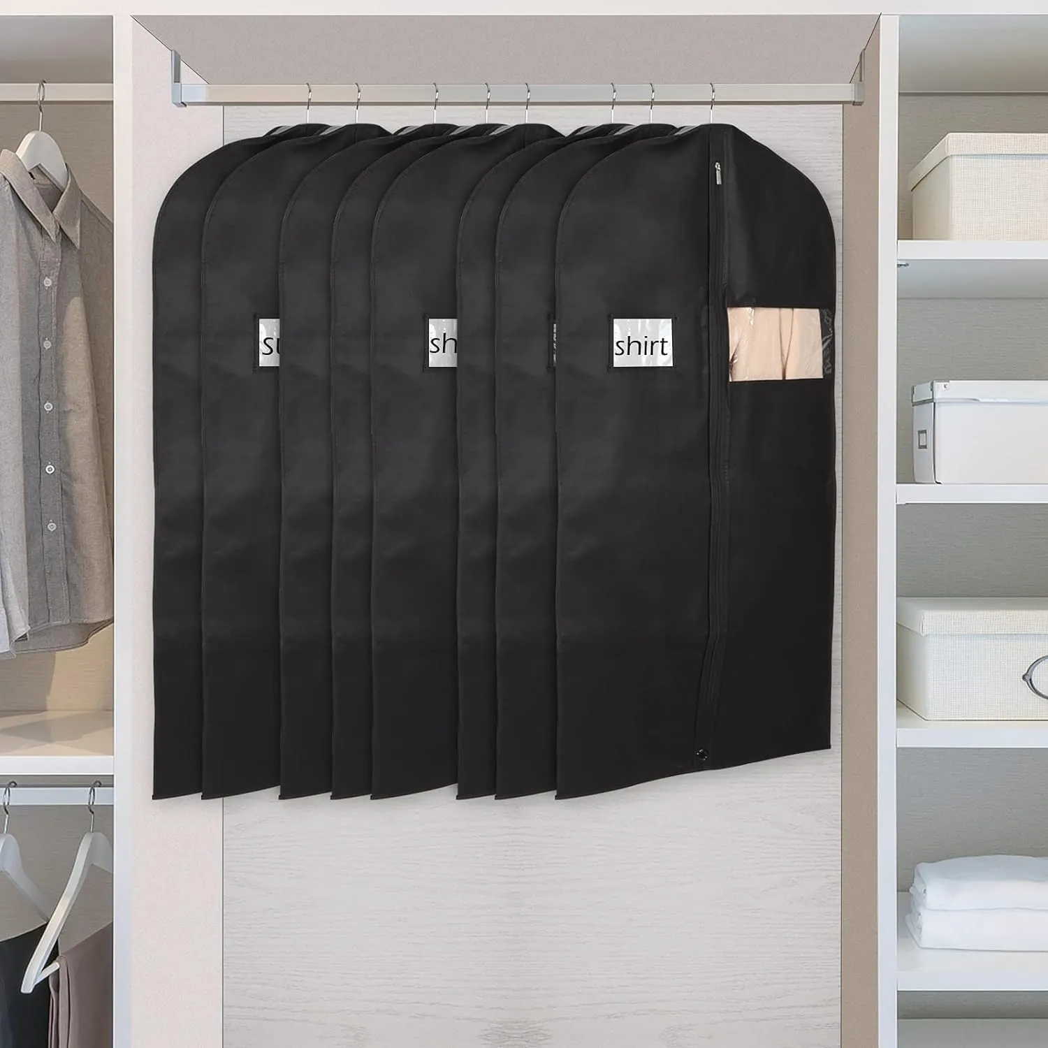 Syeeiex 40" Garment Bags for Hanging Clothes, Set of 8 Suit Bag, Suit Bags for Closet Storage, Garment Covers for Storage Suits, Shirts,T-shirts and Jackets on Closet(Black)