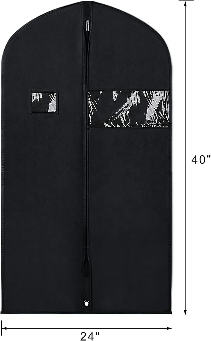 Syeeiex 40" Garment Bags for Hanging Clothes, Set of 8 Suit Bag, Suit Bags for Closet Storage, Garment Covers for Storage Suits, Shirts,T-shirts and Jackets on Closet(Black)
