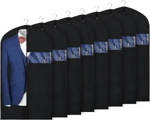 Syeeiex 40" Garment Bags for Hanging Clothes, Set of 8 Suit Bag, Suit Bags for Closet Storage, Garment Covers for Storage Suits, Shirts,T-shirts and Jackets on Closet(Black)