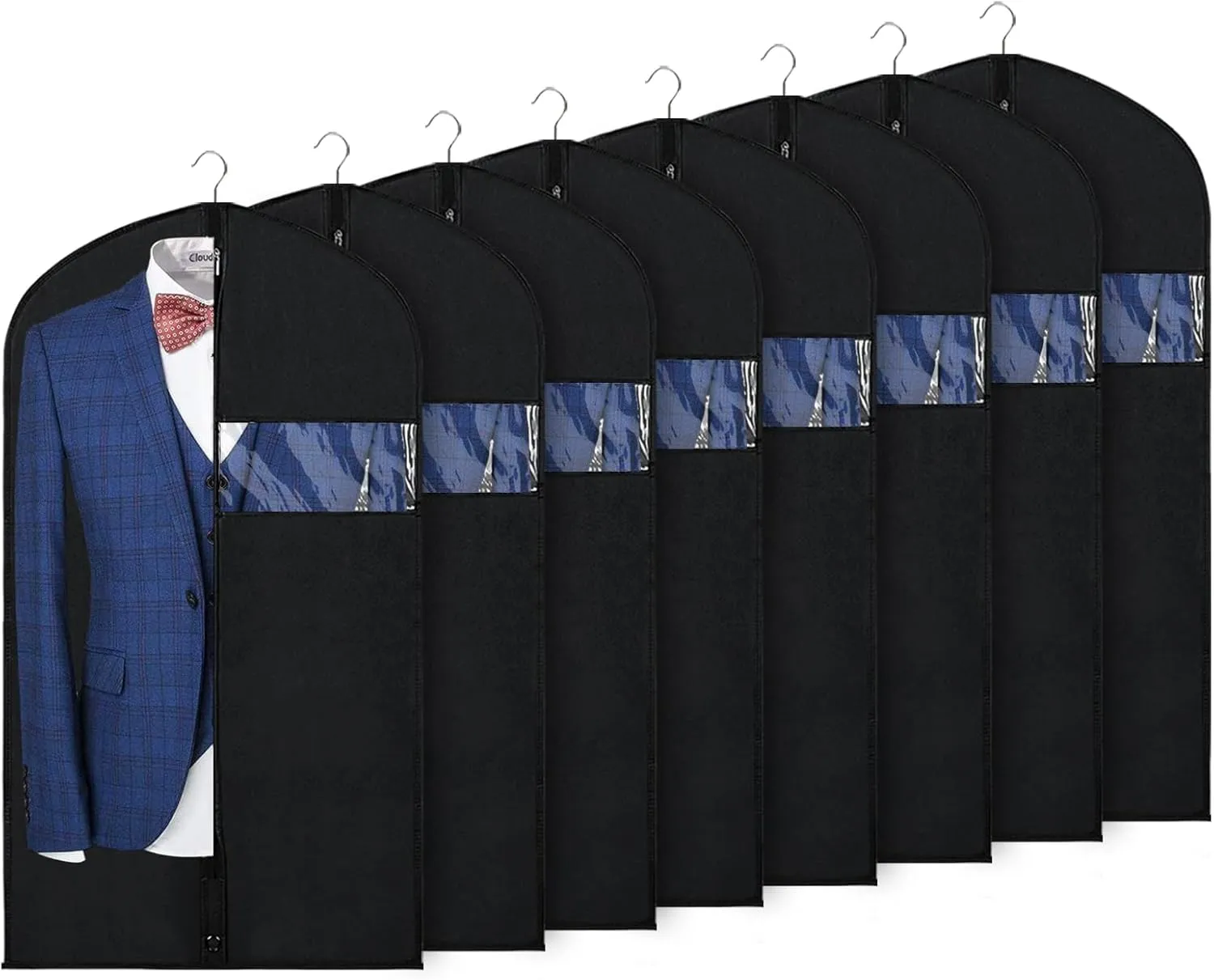 Syeeiex 40" Garment Bags for Hanging Clothes, Set of 8 Suit Bag, Suit Bags for Closet Storage, Garment Covers for Storage Suits, Shirts,T-shirts and Jackets on Closet(Black)