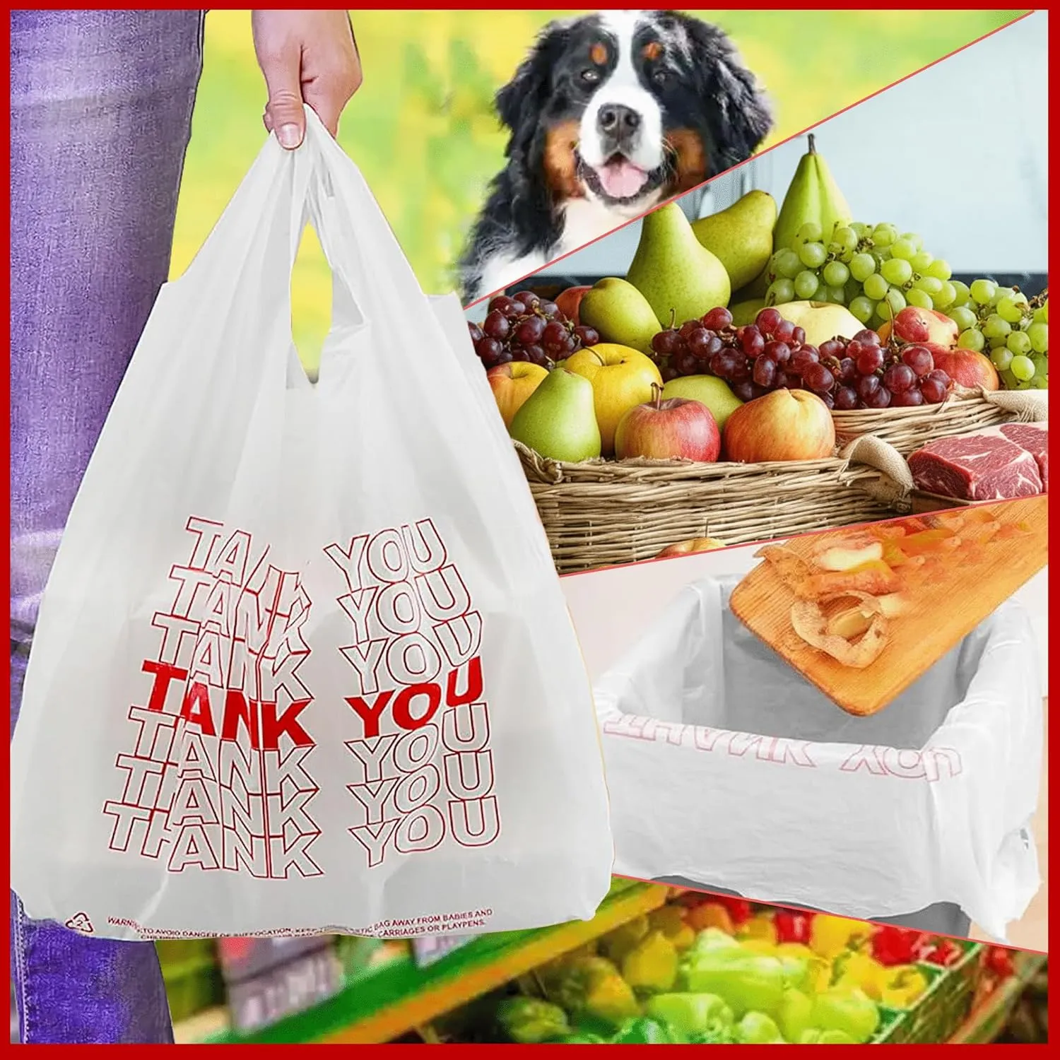TashiBox 300Ct plastic bags/Shopping Bags/Thank You Bags/Reusable and Disposable Grocery Bags - Measures 11.5" X 6.25" X 21", 15mic, 0.6 Mil