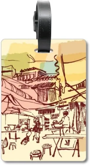 Thailand Brief Strokes Prosperous Village Suitcase Bag Tag Luggage Card Hanging Scutcheon Label