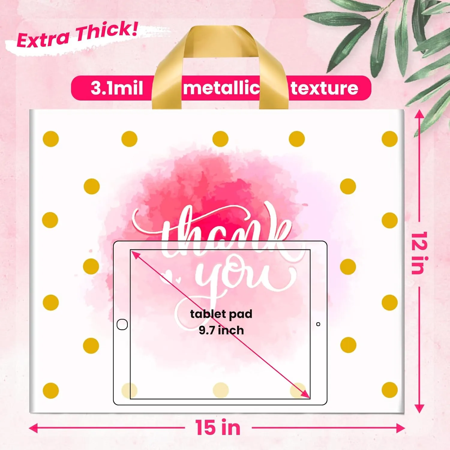 Thank You Bags - Bulk Plastic Shopping Bags, Extra Thick, Loop Handle, 50 Pack - 12x15In