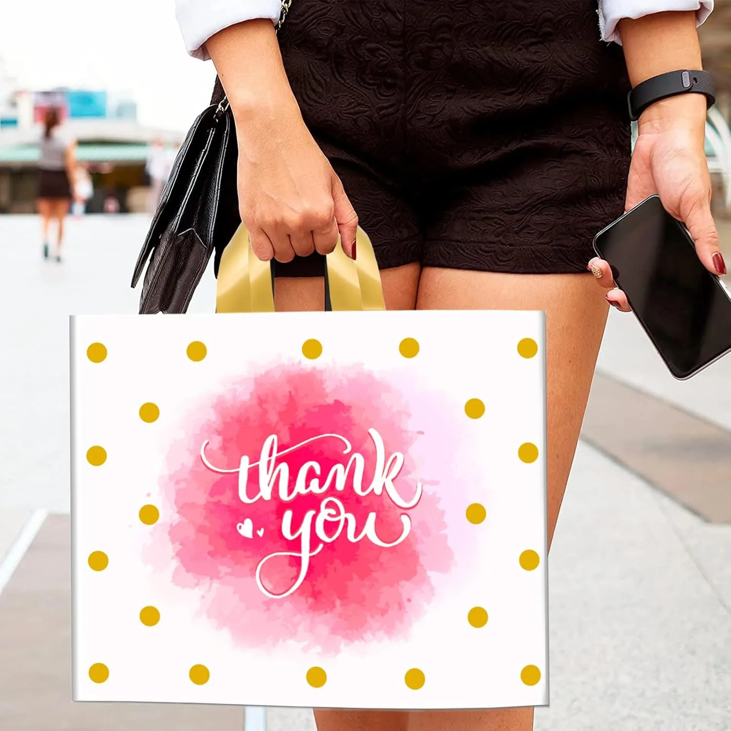 Thank You Bags - Bulk Plastic Shopping Bags, Extra Thick, Loop Handle, 50 Pack - 12x15In