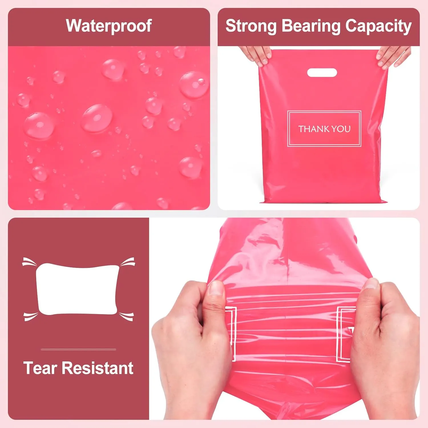 Thank You Bags for Small Business, Plastic Retail Bags Merchandise Bags Shopping Boutique Bags for Stores Boutique (Pink)