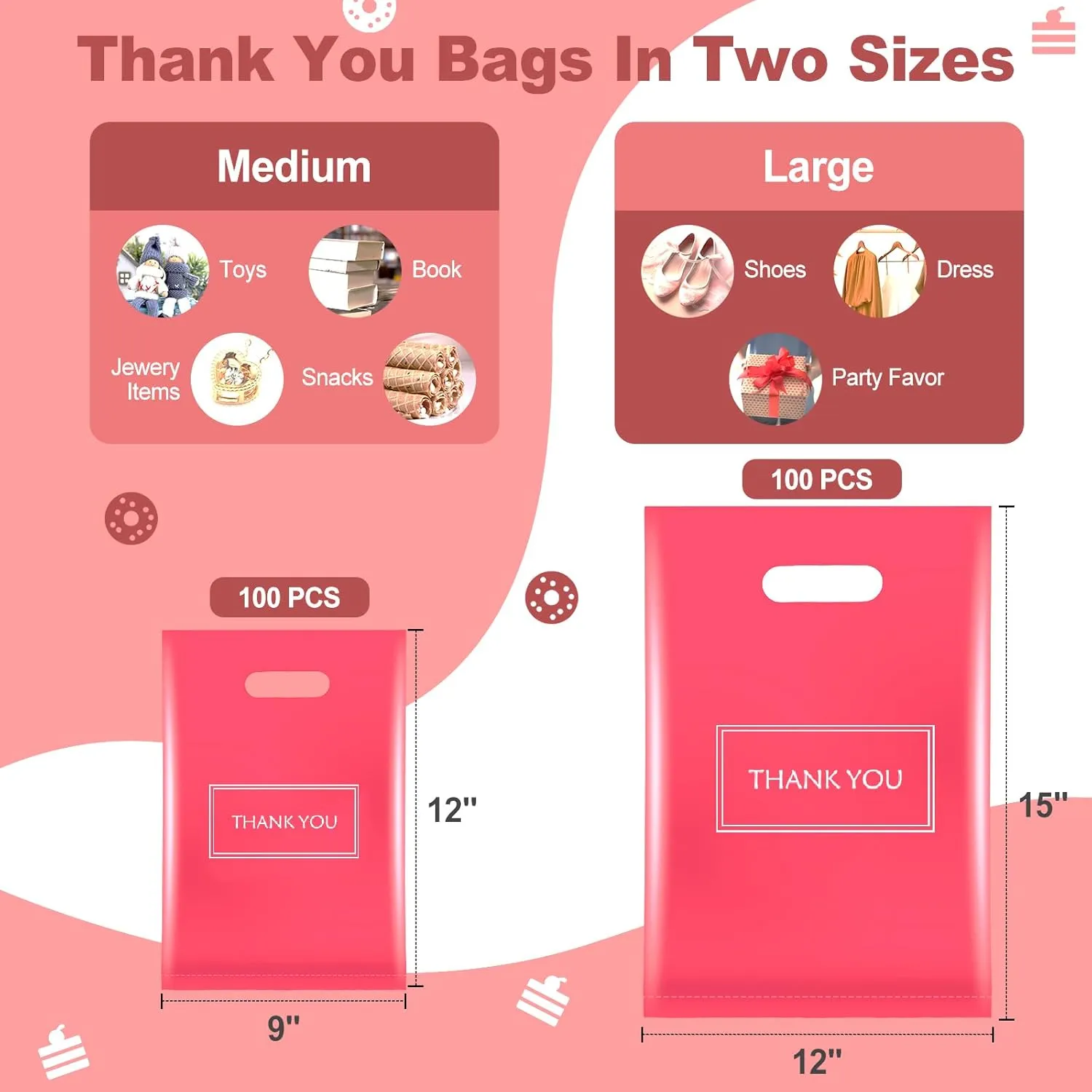 Thank You Bags for Small Business, Plastic Retail Bags Merchandise Bags Shopping Boutique Bags for Stores Boutique (Pink)