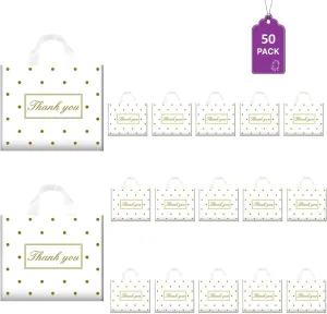 Thank You Bags for Small Business, Shopping Bags with Handle,Black Plastic Bags, White