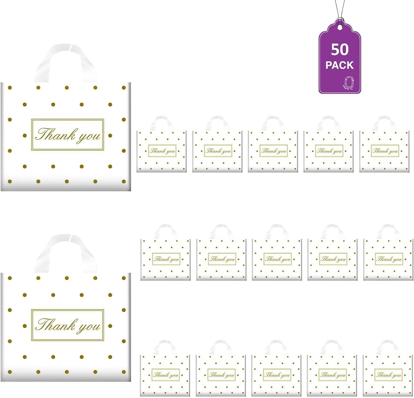 Thank You Bags for Small Business, Shopping Bags with Handle,Black Plastic Bags, White