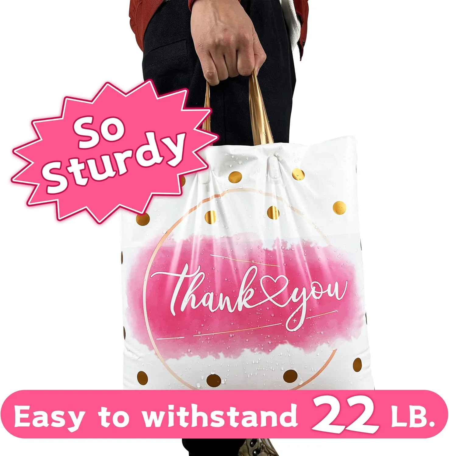Thank You Bags Shopping Bags for Small Business Boutique Bags, 50 Pack Extra Thick Plastic Shopping Bags Merchandise Retail Bags Customers Office Party Thank You Bags for Businees Small (12X14 IN)