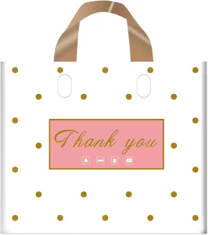 Thank You / Shopping Bags, 50 Pack Extra Thick Bulk Merchandise / Boutique Bags for Small Business Plastic Retail Bags with Loop Handle for Customers Parties Favors Goodies(Polka Dot,Medium(12"x14"))