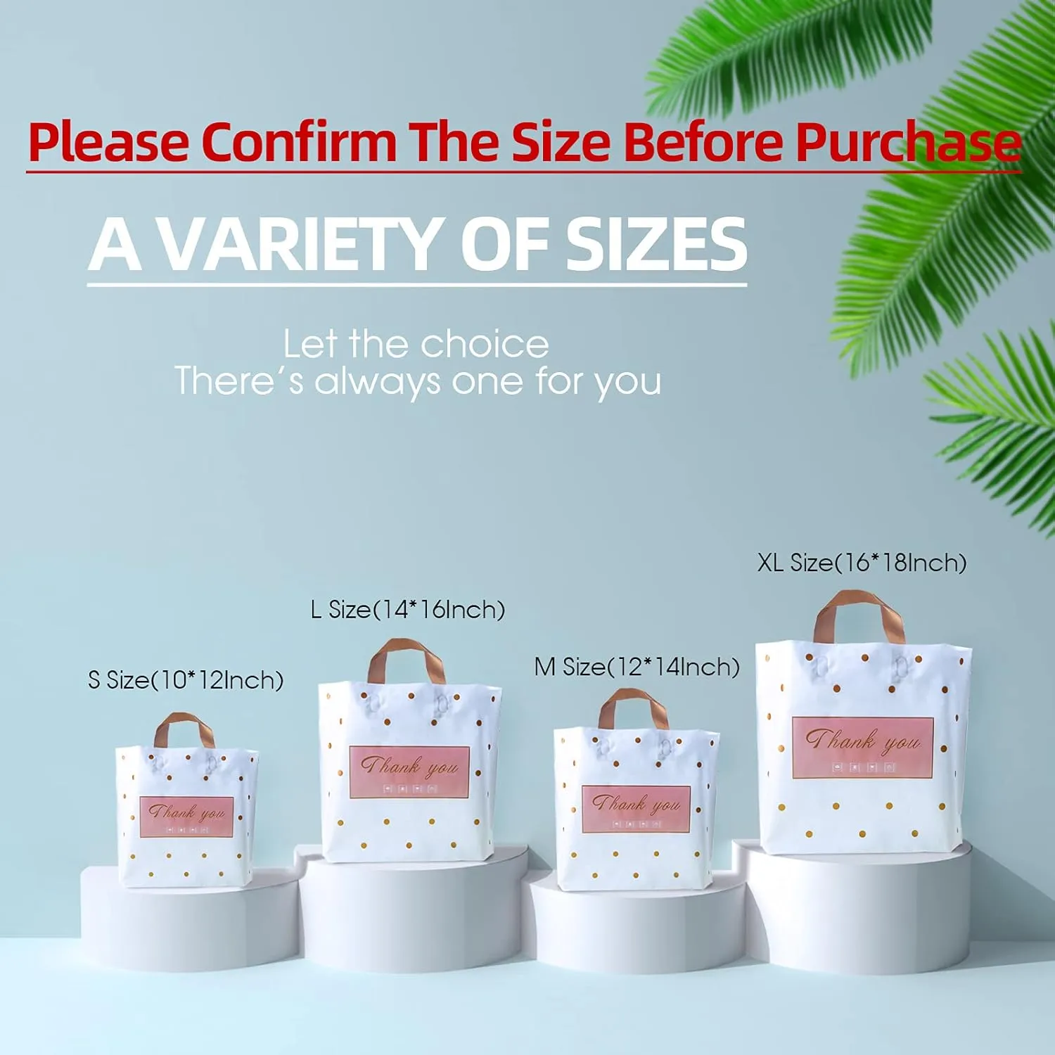 Thank You / Shopping Bags, 50 Pack Extra Thick Bulk Merchandise / Boutique Bags for Small Business Plastic Retail Bags with Loop Handle for Customers Parties Favors Goodies(Polka Dot,Medium(12"x14"))