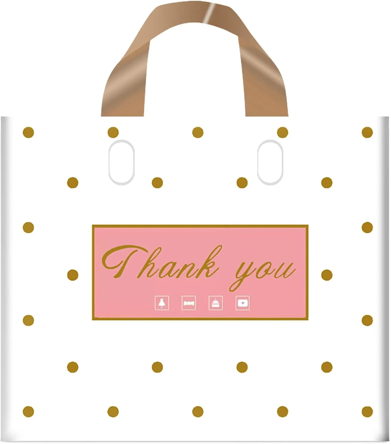 Thank You / Shopping Bags, 50 Pack Extra Thick Bulk Merchandise / Boutique Bags for Small Business Plastic Retail Bags with Loop Handle for Customers Parties Favors Goodies(Polka Dot,Medium(12"x14"))