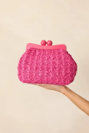 The Coast Is Calling Hot Pink Straw Clutch