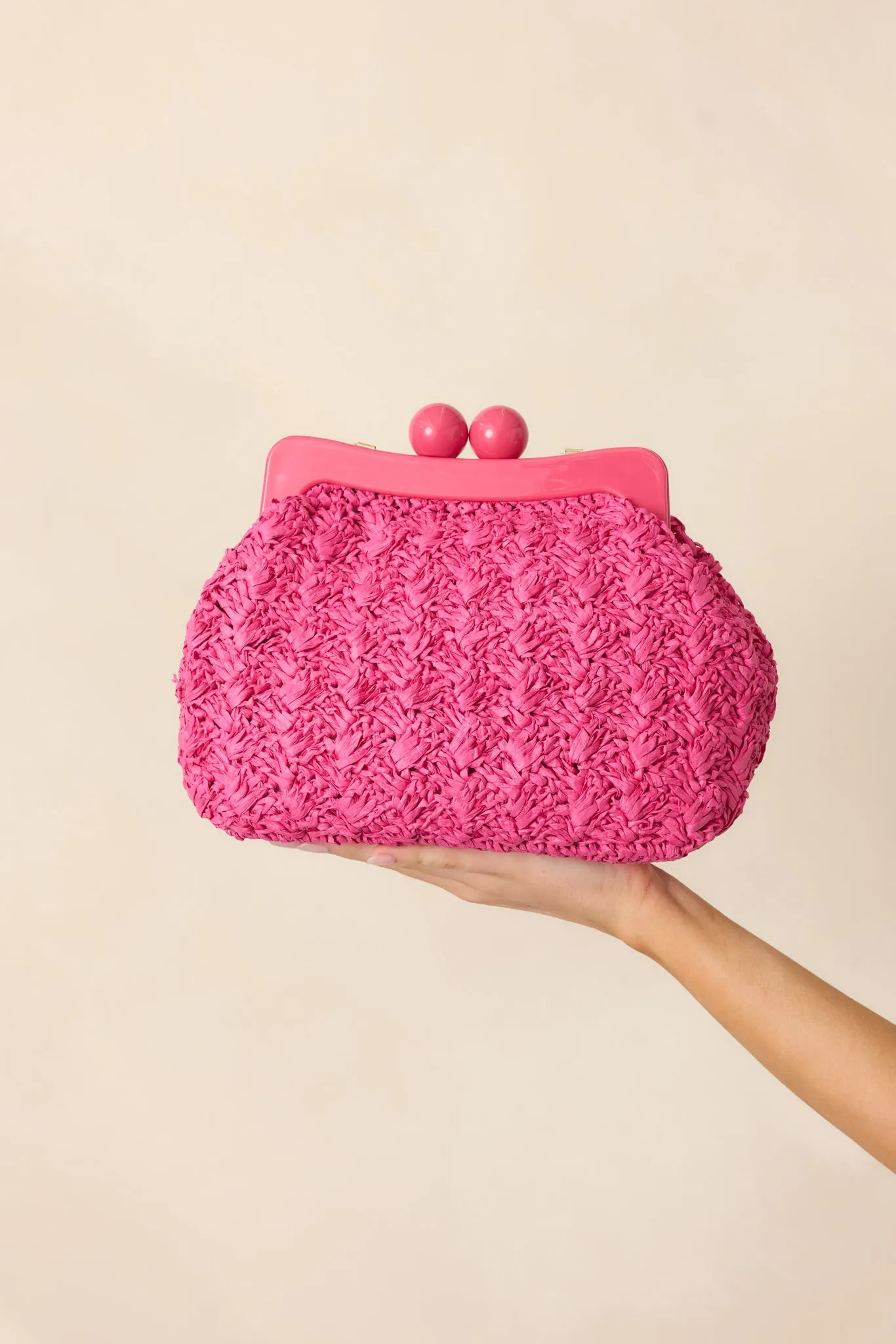 The Coast Is Calling Hot Pink Straw Clutch