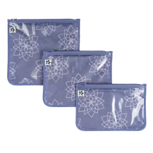 Tiny Twinkle Mess-proof Travel Bags, Airline Compliant, Zipper Closure, Clear Front Pouch, Diaper Bag Packing, Toiletry or Cosmetics Organizer 3 Pack Set (Lotus)