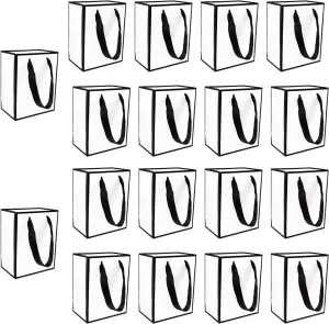 TKSBAG 50 Pack Black and White Gift Bags with Handles, 6.49×5.12×3.15 Inches, Small Thank You Gift Bags for Party Favors, Wedding, Birthday, Baby Shower, Mother's Day, Party Favor