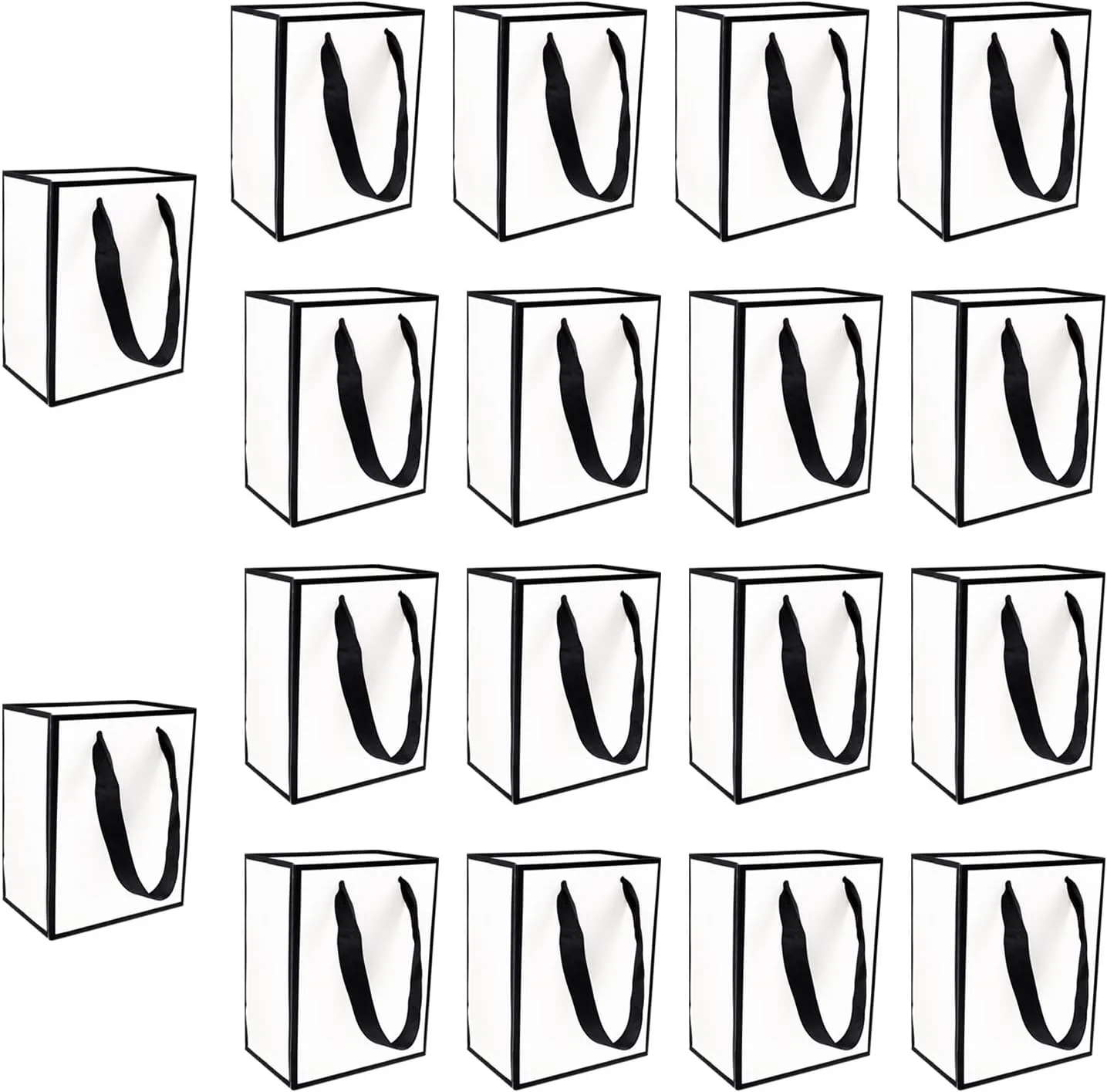 TKSBAG 50 Pack Black and White Gift Bags with Handles, 6.49×5.12×3.15 Inches, Small Thank You Gift Bags for Party Favors, Wedding, Birthday, Baby Shower, Mother's Day, Party Favor