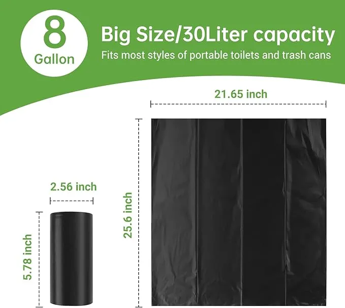 Toilet Bags 50 Count,Portable Trash Bags 8 Gallon 1.5 Mil Super Thickened Compostable Garbage Bags Kitchen Replacement Bags Plastic Free Waste Bags Ideal for Storing Household and Outdoor Waste (50)