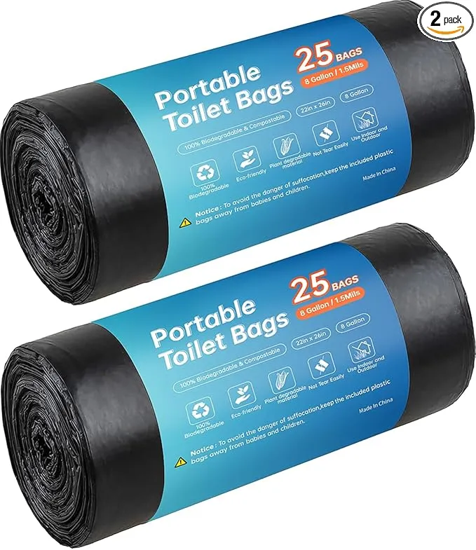 Toilet Bags 50 Count,Portable Trash Bags 8 Gallon 1.5 Mil Super Thickened Compostable Garbage Bags Kitchen Replacement Bags Plastic Free Waste Bags Ideal for Storing Household and Outdoor Waste (50)