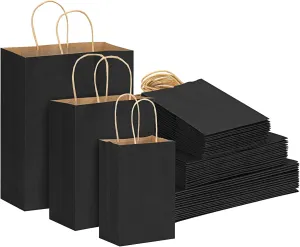 TOMNK 120pcs Black Paper Bags with Handles Mixed Size Bulk Kraft Paper Gift Bags for Business, Shopping, Retail, Merchandise