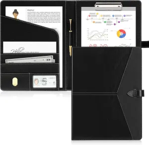 Toplive Executive Resume Padfolio Folder Business Portfolio Interview Presentation Legal Writing Pad Organizer with Card Holder Document Sleeve for Men Women, Black